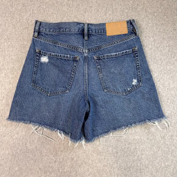 Pac-Sun Jean Shorts High Rise Relaxed WMN 26 Med Wash Distressed Raw Hem Denim - Picture 7 of 16